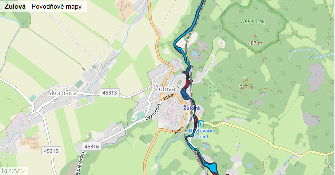Žulová - záplavové mapy stoleté vody