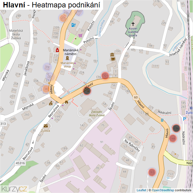 Mapa Hlavní - Firmy v ulici.