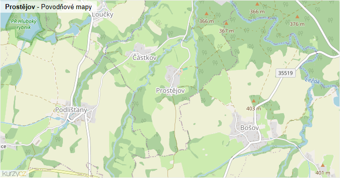 Prostějov - záplavové mapy stoleté vody