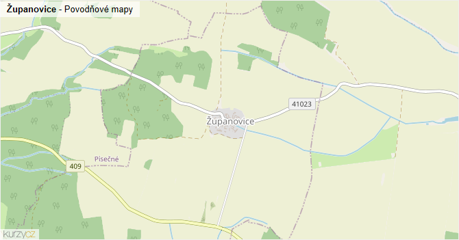 Županovice - záplavové mapy stoleté vody