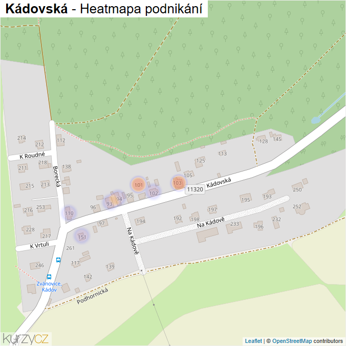 Mapa Kádovská - Firmy v ulici.