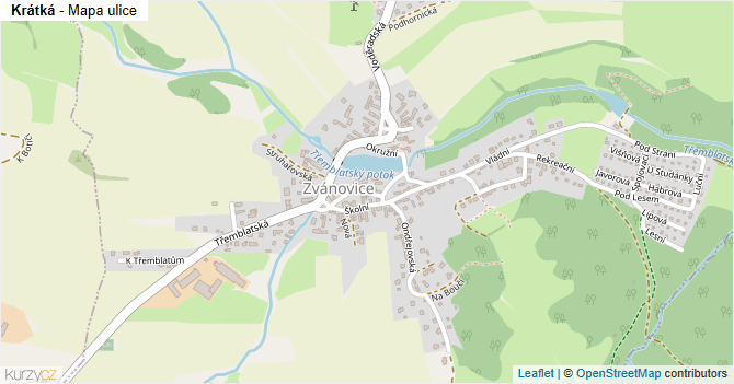 Krátká - mapa ulice