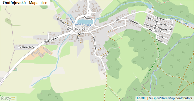 Ondřejovská - mapa ulice