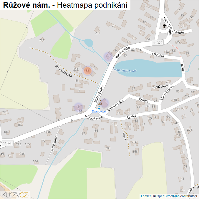 Mapa Růžové nám. - Firmy v ulici.