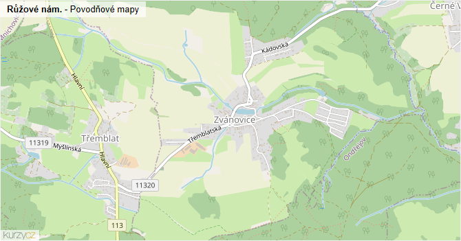 Růžové nám. - záplavové mapy stoleté vody