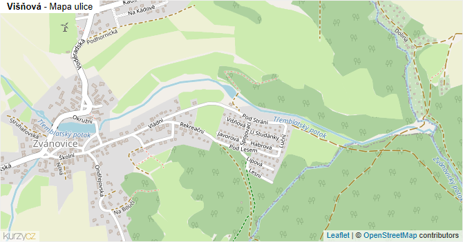 Višňová - mapa ulice