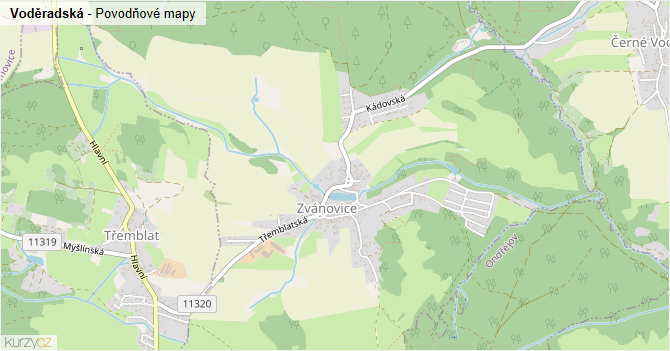 Voděradská - záplavové mapy stoleté vody