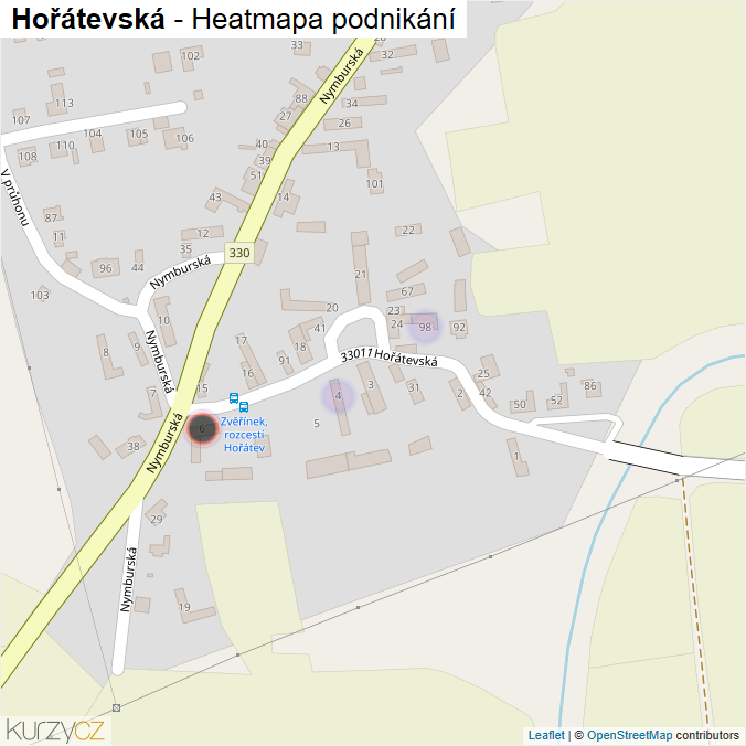 Mapa Hořátevská - Firmy v ulici.