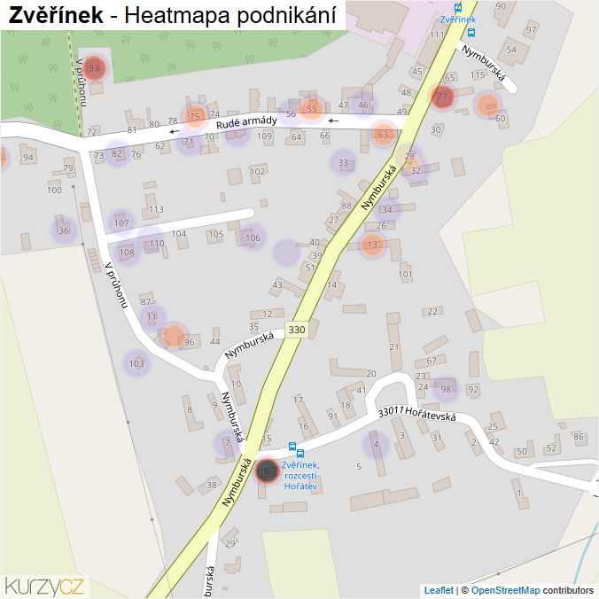 Mapa Zvěřínek - Firmy v části obce.
