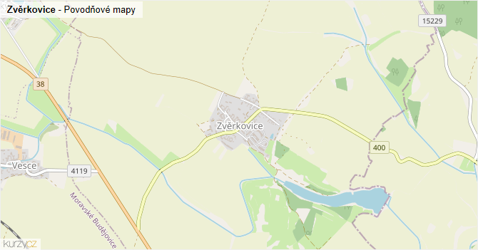 Zvěrkovice - záplavové mapy stoleté vody