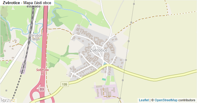 Zvěrotice - mapa části obce
