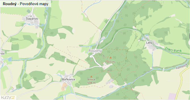 Roudný - záplavové mapy stoleté vody