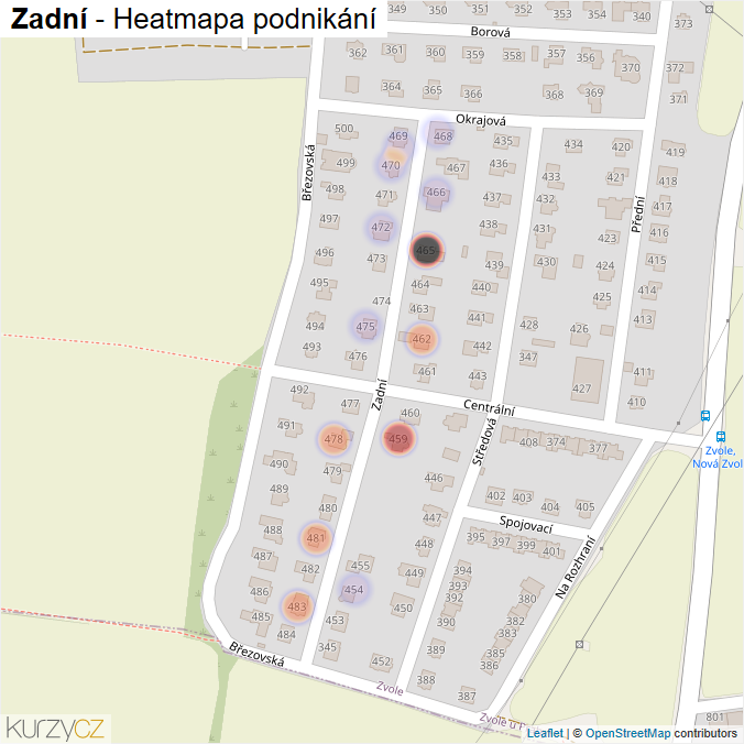 Mapa Zadní - Firmy v ulici.