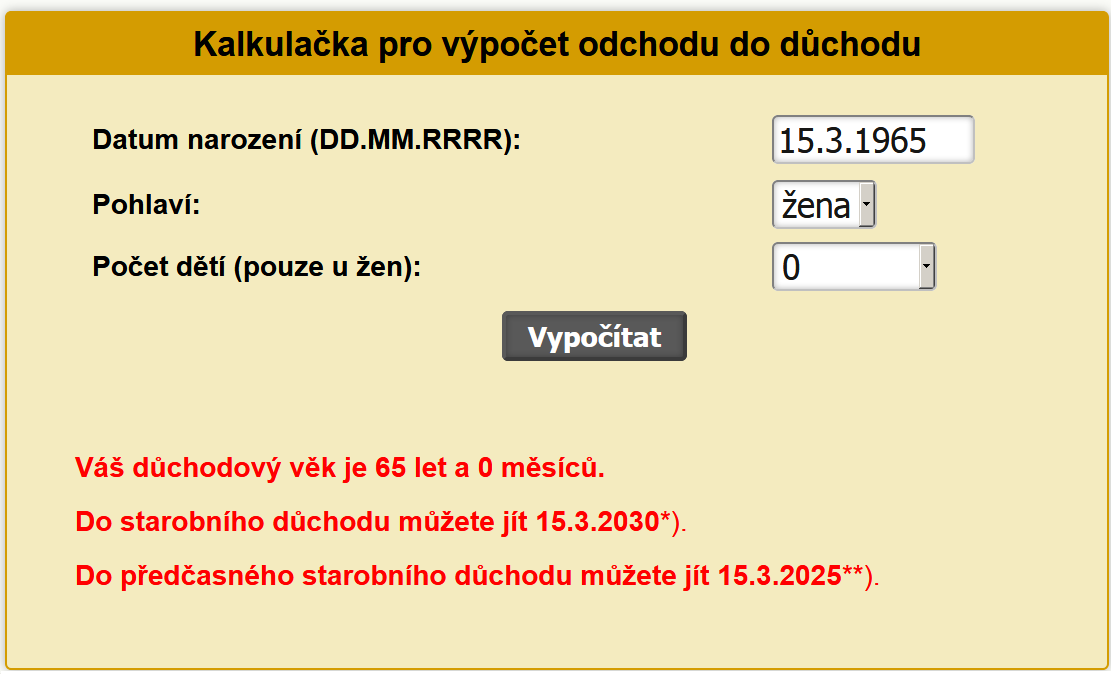 Důchodová kalkulačka