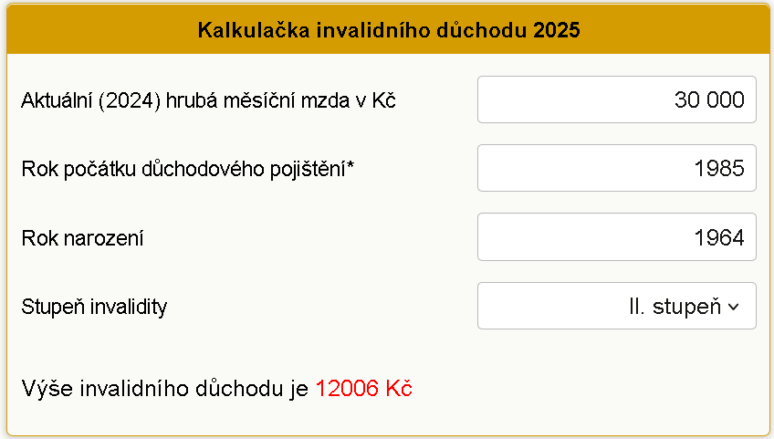 Vpoet invalidnho dchodu 2025