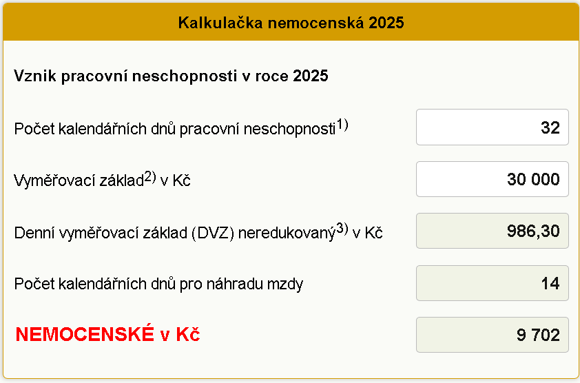 Kalkulaka nemocensk 2025