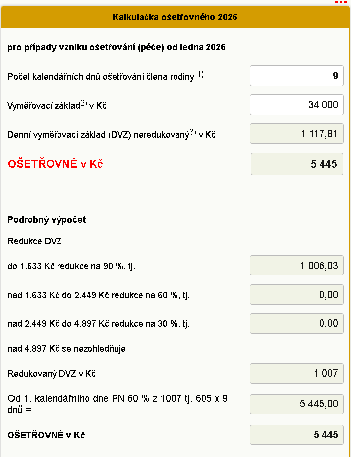 Kalkula�ka o�et�ovn� 2026