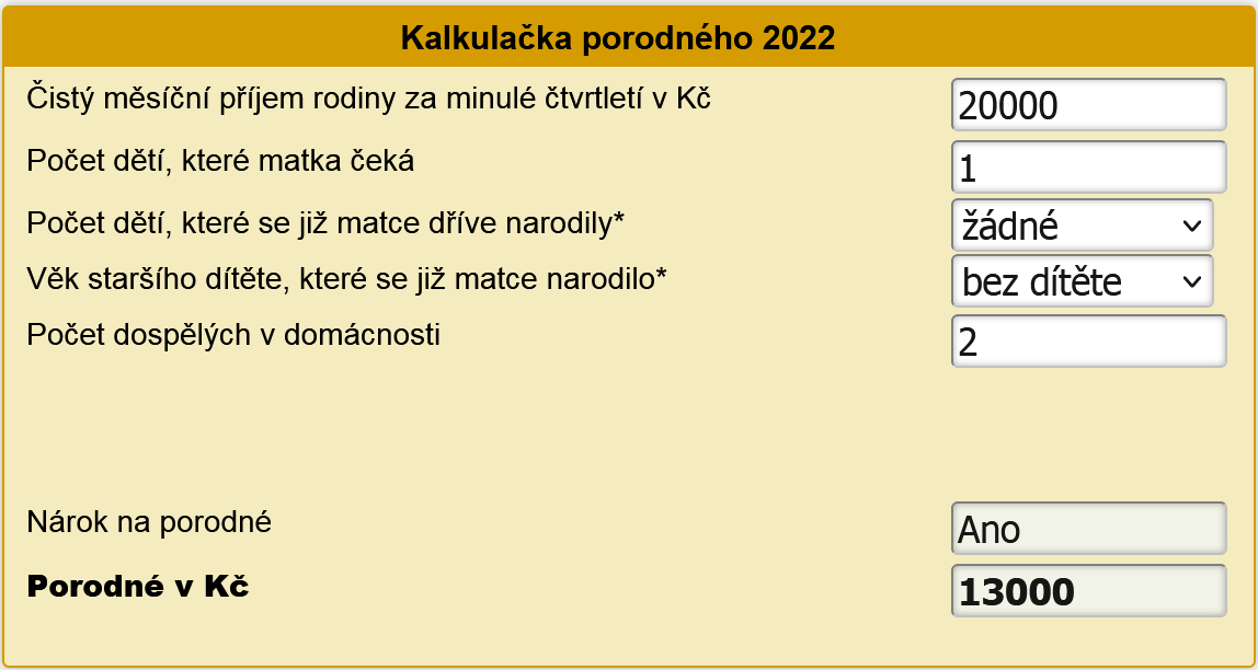 Kalkula�ka porodn�ho 2022
