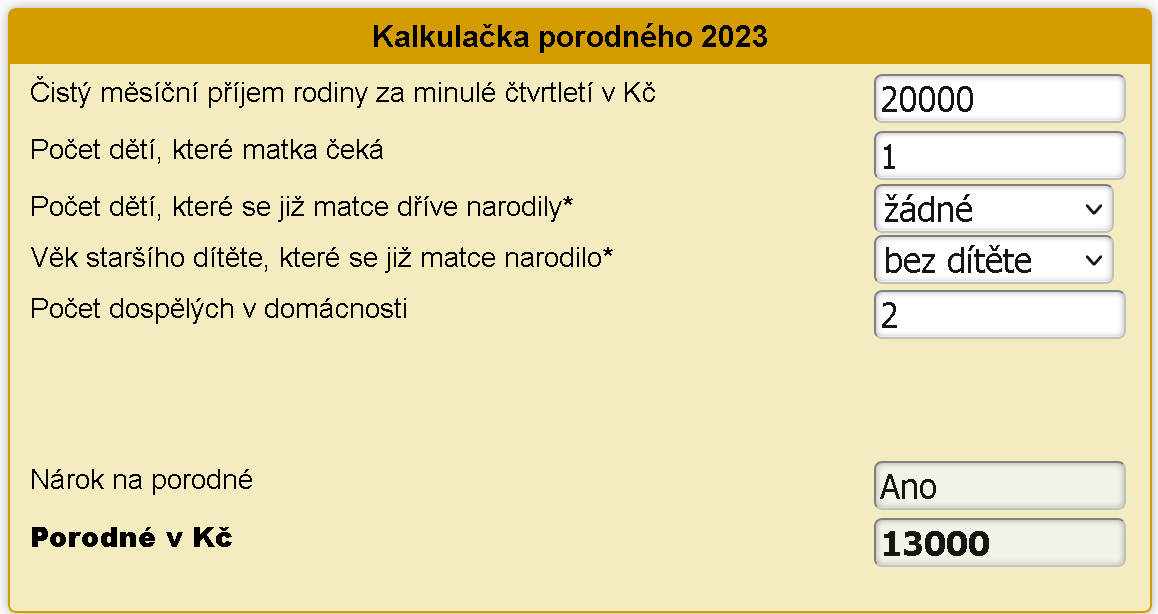 Kalkulačka porodného 2023