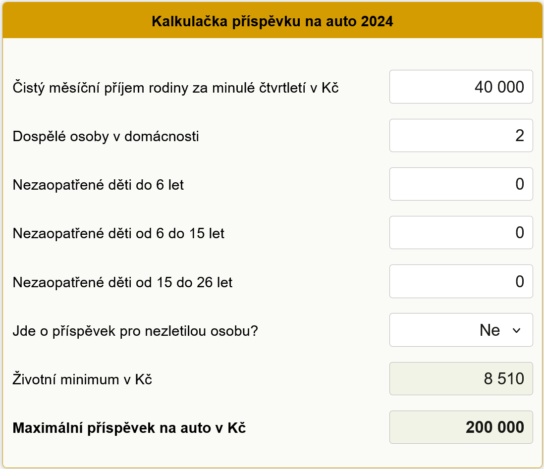 Pspvek na auto kalkulaka