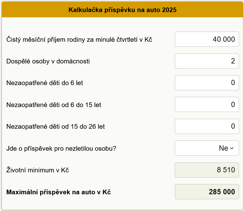 Pspvek na auto 2025 kalkulaka