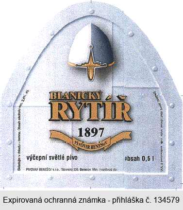 BLANICKÝ RYTÍŘ 1897 PIVOVAR BENEŠOV