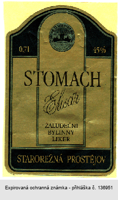 STOMACH Elixír ŽALUDEČNÍ BYLINNÝ LIKÉR STAROREŽNÁ PROSTĚJOV