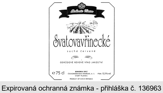 Bohemia Vinum Svatovavřinecké suché červené ODRŮDOVÉ RÉVOVÉ VÍNO JAKOSTNÍ