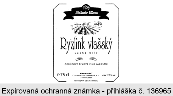 Bohemia Vinum Ryzlink vlašský suché bílé ODRŮDOVÉ RÉVOVÉ VÍNO JAKOSTNÍ