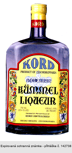 KORD PRODUCT OF CZECHOSLOVAKIA BOHEMIAN KÜMMEL LIQUEUR