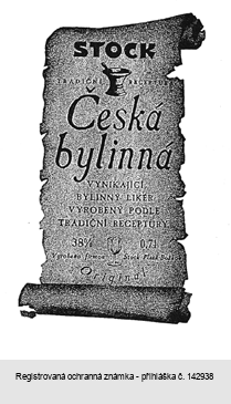 STOCK TRADIČNÍ RECEPTURA Česká bylinná VYNIKAJÍCÍ BYLINNÝ LIKÉR VYROBENÝ PODLE TRADIČNÍ RECEPTURY Vyrobeno firmou Stock Plzeň-Božkov Original