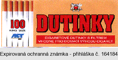 100 KING SIZE ACT FAST DUTINKY CIGARETOVÉ DUTINKY S FILTREM VHODNÉ PRO DOMÁCÍ VÝROBU CIGARET