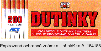 200 KING SIZE ACT FAST DUTINKY CIGARETOVÉ DUTINKY S FILTREM VHODNÉ PRO DOMÁCÍ VÝROBU CIGARET