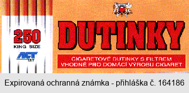 250 KING SIZE ACT FAST DUTINKY CIGARETOVÉ DUTINKY S FILTREM VHODNÉ PRO DOMÁCÍ VÝROBU CIGARET