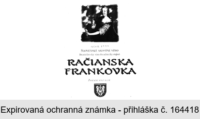 ročník 1999 SLOVENSKÉ AKOSTNÉ VÍNO Bratislavský vinohradnický rajón RAČIANSKA FRANKOVKA ZNAČKOVÉ VÍNO SUCHÉ VINOPRODUKT RAČA