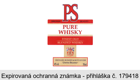 PS ORIGINAL QUALITY PURE WHISKY FINEST OLD BLENDED WHISKY DISTILLED, BLENDED & BOTTLED FOR UNITED BRANDS