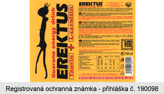 Guarana energy drink EREKTUS Taurin + L-carnitin PINELLI