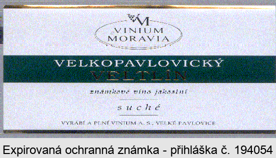 VM VINIUM MORAVIA VELKOPAVLOVICKÝ VELTLÍN známkové víno jakostní suché