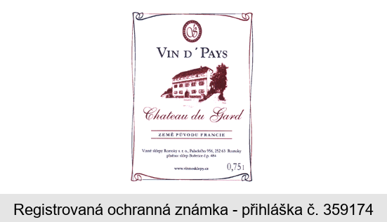 VIN D' PAYS Chateau du Gard ZEMĚ PŮVODU FRANCIE