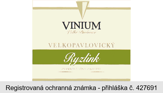 VINIUM Velké Pavlovice VELKOPAVLOVICKÝ Ryzlink ZNÁMKOVÉ VÍNO JAKOSTNÍ