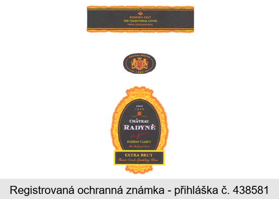 BOHEMIA SEKT THE TRADICIONAL CUVÉE FROM CZECH REPUBLIC CHÂTEAU RADYNĚ 1945 SINCE 1945 CHÂTEAU RADYNĚ EXTRA BRUT Finest Czech Sparkling Wine