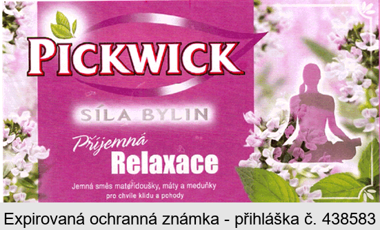 PICKWICK SÍLA BYLIN Příjemná Relaxace Jemná směs mateřídoušky, máty a meduňky pro chvíle klidu a pohody
