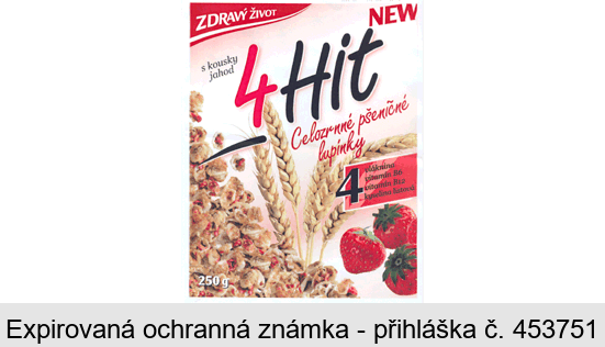 4 Hit Celozrnné pšeničné lupínky s kousky jahod ZDRAVÝ ŽIVOT NEW