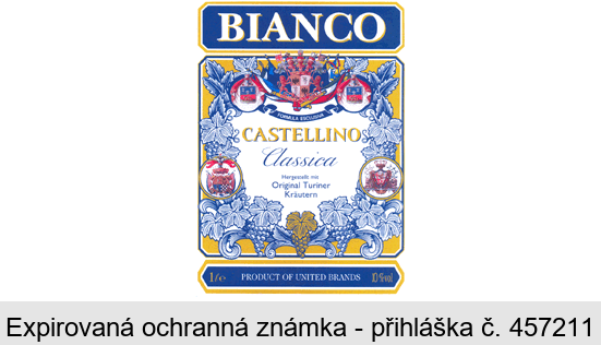 BIANCO CASTELLINO CLASSICA Hergestellt mit Original Turiner Kräutern PRODUCT OF UNITED BRANDS