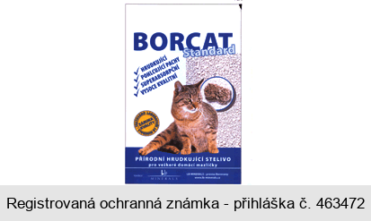 BORCAT Standard PŘÍRODNÍ HRUDKUJÍCÍ STELIVO pro veškeré domácí mazlíčky LB MINERALS - provoz Borovany www.lb-minerals.cz