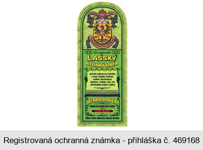 Originál LAŠSKÝ BYLINNÝ LIKÉR PLENO IVRE MARCHIONATUS LACHIENSIS HERBAL LOQUER STARÉ MĚSTO LAŠSKO