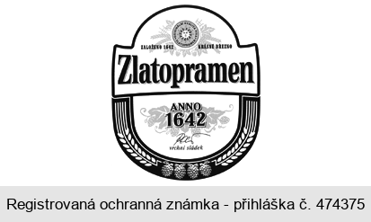 ZLATOPRAMEN ANNO 1642 ZALOŽENO 1642 KRÁSNÉ BŘEZNO ORIGINÁLNÍ KVALITA PIVA ZLATOPRAMEN VRCHNÍ SLÁDEK