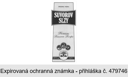 SUVOROV SLZY ORIGINAL VODKA Premium Russian Recipe PALÍRNA U ZELENÉHO STROMU STAROREŽNÁ PROSTĚJOV