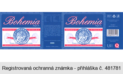 Bohemia AQUA MINERÁLNÍ KYSELKA Zlatá česká minerální voda Minerální voda s přírodním obsahem CO2