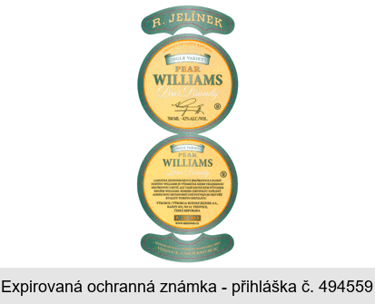 R. JELINEK SINGLE VARIETY PEAR WILLIAMS Pear Brandy 1894